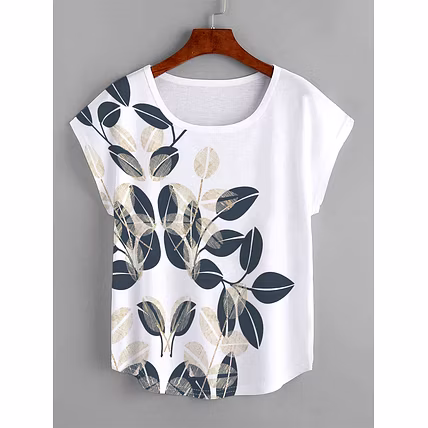 Plant Print Batwing Sleeve Tee Graphic Tees Women Top-1
