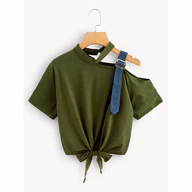 Asymmetrical Neck Knot Hem T Shirt