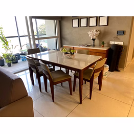 six seater dining table of teak wood