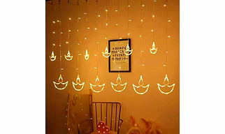 Diya Shape String Lights - 12 LED Warm White Diwali Fairy Lights for Home, Mandir, and Pooja Room Decor (Indoor/Outdoor)