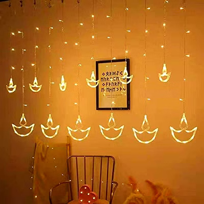 diya shape string lights - 12 led warm white diwali fairy lights for home, mandir, and pooja room decor (indoor/outdoor)