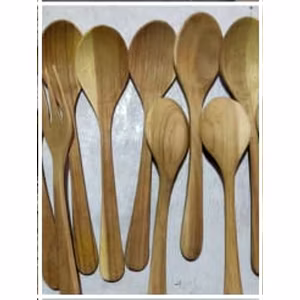 wooden glass, spoon, toaster, bowl, plates, fork