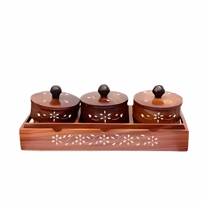 wooden tray with container set