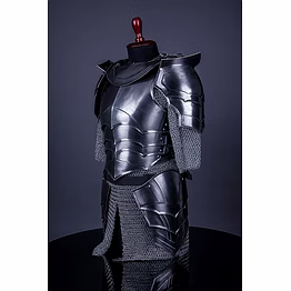 knight armour suit – medieval german full suit of armor gothic – handmade 18 gauge steel body armor with helmet, chest plate, gorget, pauldrons & chainmail – halloween costume & collectible