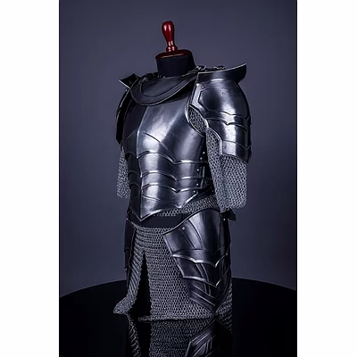 knight armour suit – medieval german full suit of armor gothic – handmade 18 gauge steel body armor with helmet, chest plate, gorget, pauldrons & chainmail – halloween costume & collectible