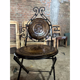 wrought iron and wood folding chair in matte black and antique brown shade