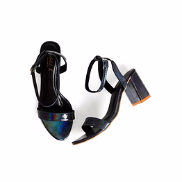 3 inch block heel | snake pattern | dark blue colour with ankle strap