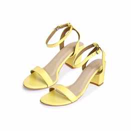 3 inch block heel | snake pattern | buttercup yellow colour with ankle strap