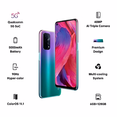 oppo a74 5g (fantastic purple, 128 gb)(6 gb ram)