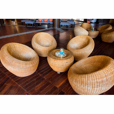 bamboo cane round tea/coffee sofa set with a center table