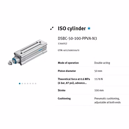 festo iso cylender dsbc-50-100-ppva-n3