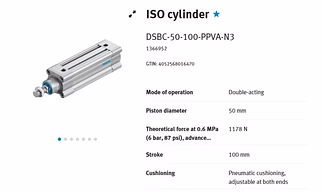 FESTO ISO CYLENDER DSBC-50-100-PPVA-N3