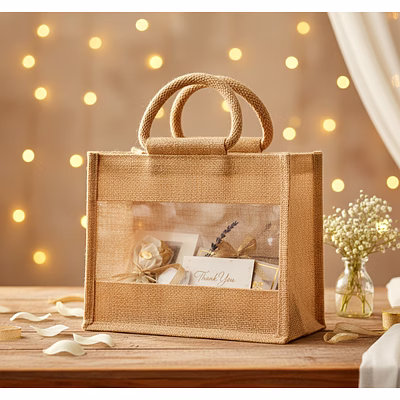 jute bag manufacturer – jute pvc bag use for gifting and wedding presents size - w 14 x h 12 x g 5 | jute bag manufacturer reusable carry bag for b2b importers, wholesalers and distributors
