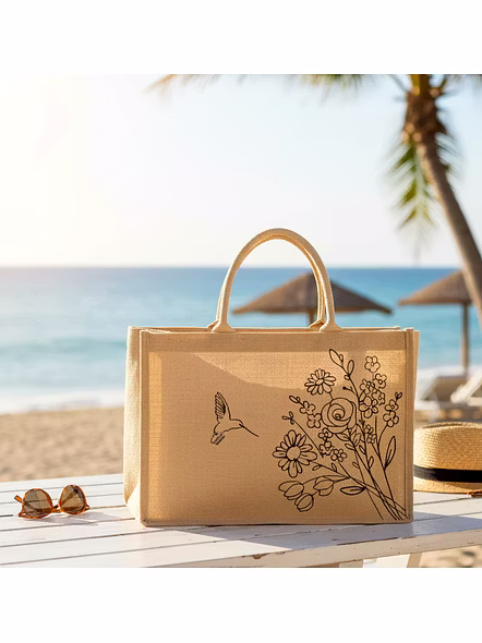 Jute Bag Manufacturer – Jute Bag with Floral Prints for descent and standard looking Size - W 15 x H 12 x G 5 | Jute bag manufacturer Reusable carry bag for B2B Importers, Wholesalers and Distributors