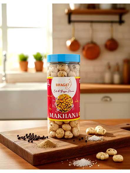 Flavored Makhana Wholesale & Retail – Bhagat Makhana – Salt & Pepper (Weight - 85gm) | Flavoured makhana wholesale Flavoured makhana snacks for B2B Importers, Wholesalers and Distributors