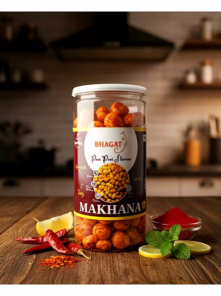 Flavored Makhana Wholesale & Retail – Bhagat Makhana – Peri Peri (Weight - 85gm) | Flavoured makhana wholesale Flavoured makhana snacks for B2B Importers, Wholesalers and Distributors
