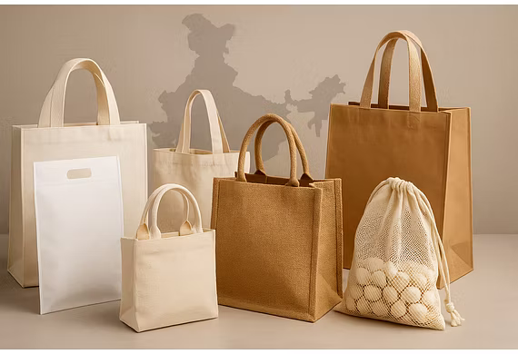 Eco-friendly jute, cloth, canvas, nonwoven, mesh, and laminated bags from India arranged professiona