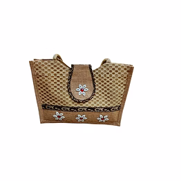 puri handicraft ethnic blossom handcrafted jute tote bag