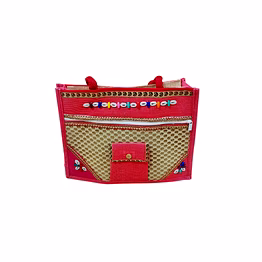 puri handicraft pink harmony kaudi designer jute tote bag