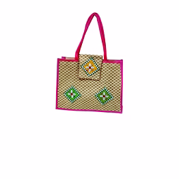 puri handicraft floral harmony pink artisan jute tote bag