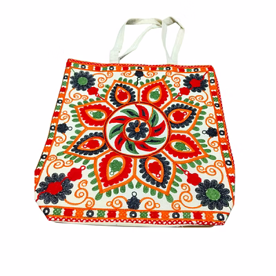 puri handicraft mandala melody embroidered jute tote