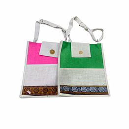 festive dual-tone sling bags – pink & green ethnic panel set