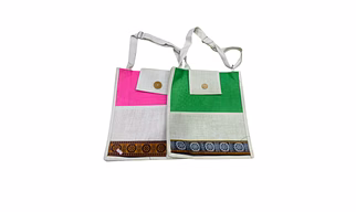 Festive Dual-Tone Sling Bags – Pink & Green Ethnic Panel Set