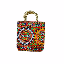 puri handicraft heritage spark mirror work handbag – vibrant embroidered tote