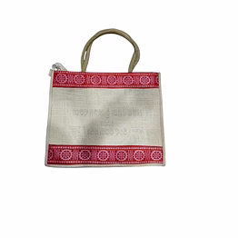 puri handicraft red mandala eco jute tote – handcrafted ethnic shopper