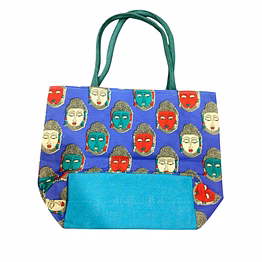 puri handicraft buddha serenity canvas jute tote