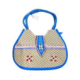 puri handicraft handcrafted blue designer jute shoulder bag with shell & sequin embellishments