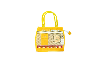 Handcrafted Yellow Ethnic Jute Tote Bag with Shell Work & Embroidery