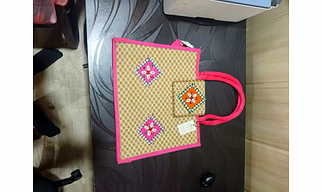 Ethnic Handcrafted Jute Tote Bag with Mirror & Shell Work