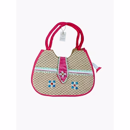 puri handicraft handmade pink ethnic jute shoulder bag with shell embroidery & festive accents