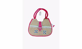 Handmade Pink Ethnic Jute Shoulder Bag with Shell Embroidery & Festive Accents