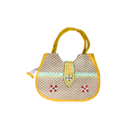 puri handicraft handmade yellow scoop ethnic jute shoulder bag with shell & bead motif