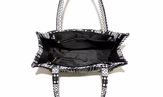 Black & White Woven Striped Top-Handle Tote Handbag