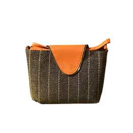 women’s textured jute-style crossbody bag with faux leather flap