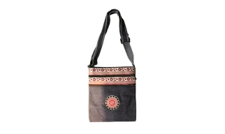Women’s Indigo Denim Crossbody Bag with Tribal Motif & Multi-Zip Compartments