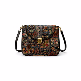 vintage bohemian patchwork tapestry crossbody bag – multicolored floral & geometric print with gold-tone hardware