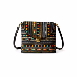 geometric tribal print crossbody bag with gold-tone twist lock