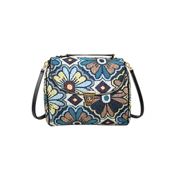 vintage-inspired floral tapestry satchel with gold turn-lock detail