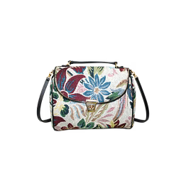 vintage floral tapestry satchel bag – elegant top-handle crossbody with gold-tone hardware