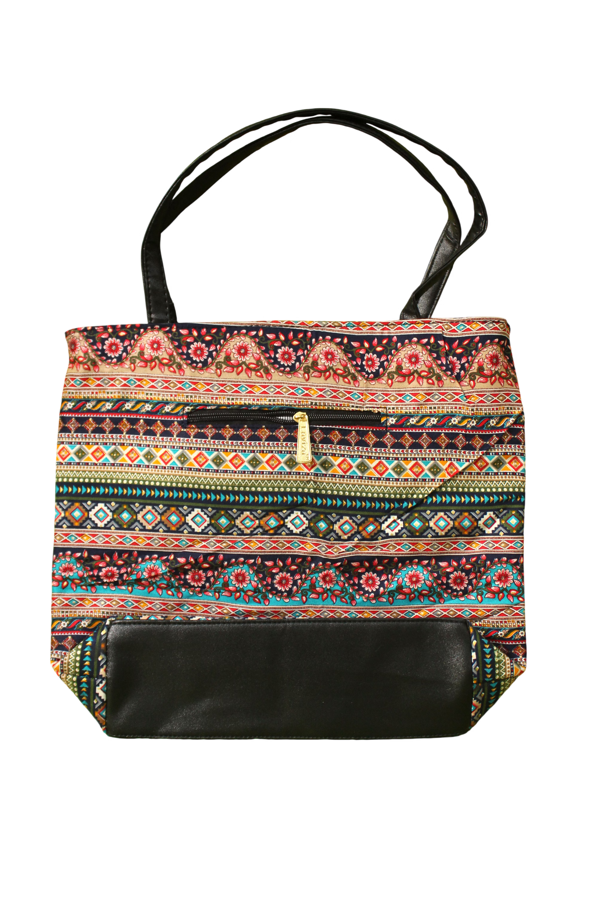 Handcrafted Bohemian Geometric Print Tote Bag with Matching Utility Pouch image 2
