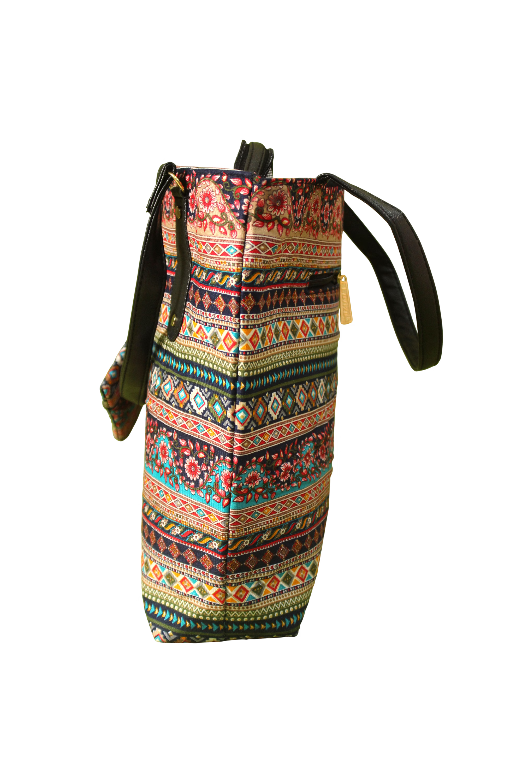 Handcrafted Bohemian Geometric Print Tote Bag with Matching Utility Pouch image 4