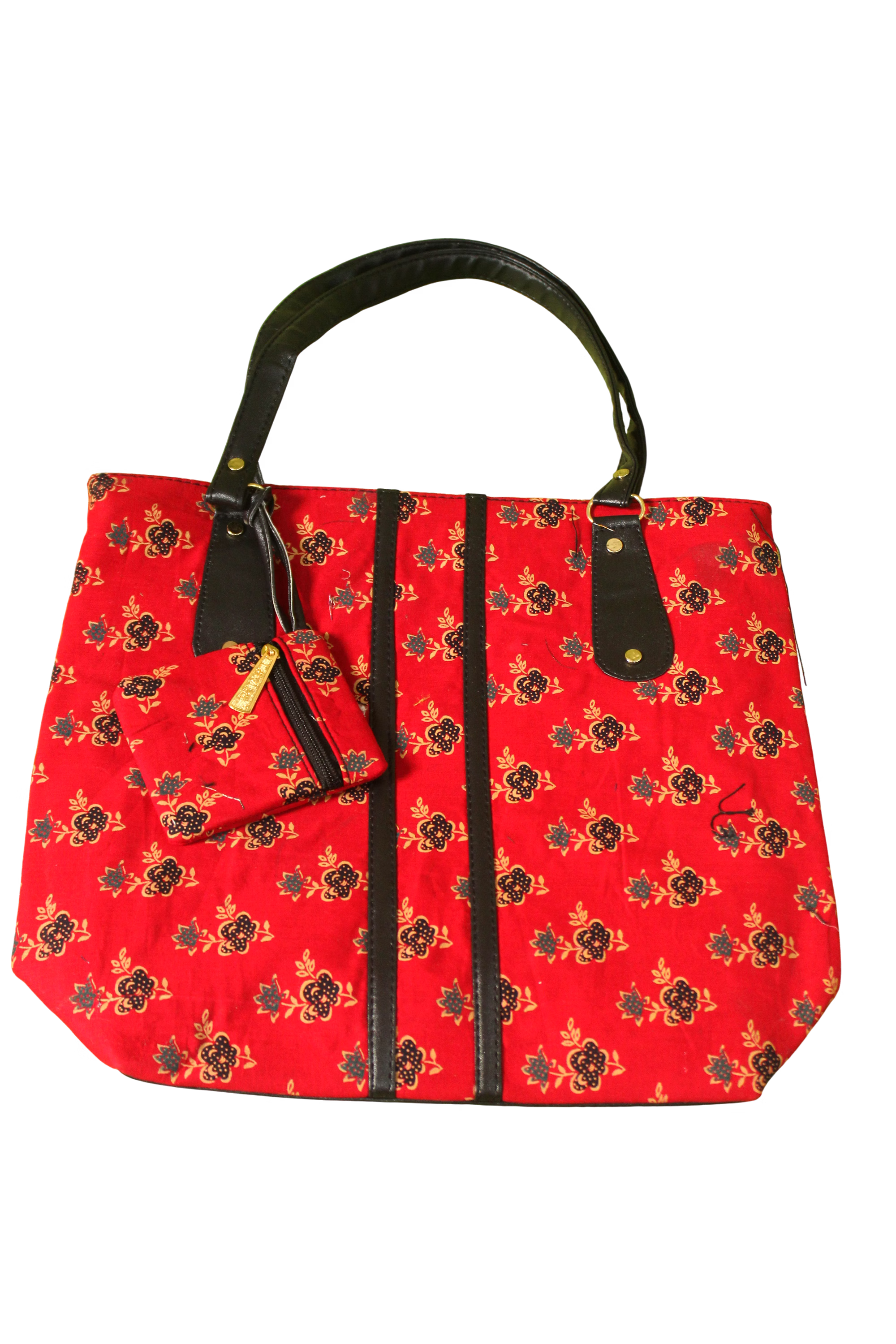 handcrafted bohemian geometric print canvas tote bag with matching utility pouch
