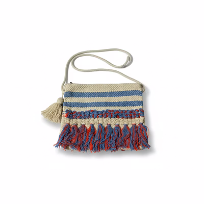 bohemian hand-crochet crossbody bag with vibrant tassel fringe