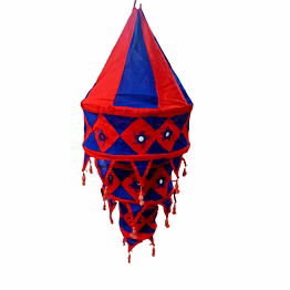3-tier diamond lattice pipli applique lantern (red/blue)