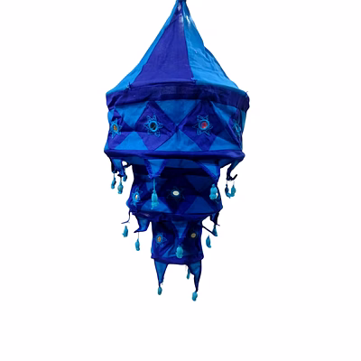 3-tier diamond lattice pipli applique lantern (ocean blue)