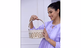 Macrame beige storage basket